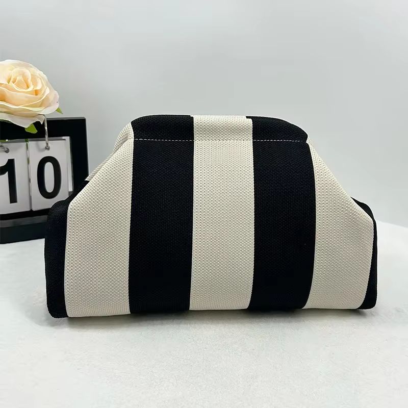 Womens Knit Stripe Crochet Dumpling Clutch Bag 9