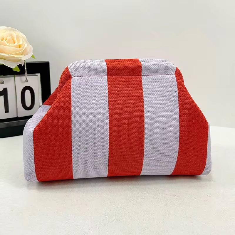 Womens Knit Stripe Crochet Dumpling Clutch Bag 12