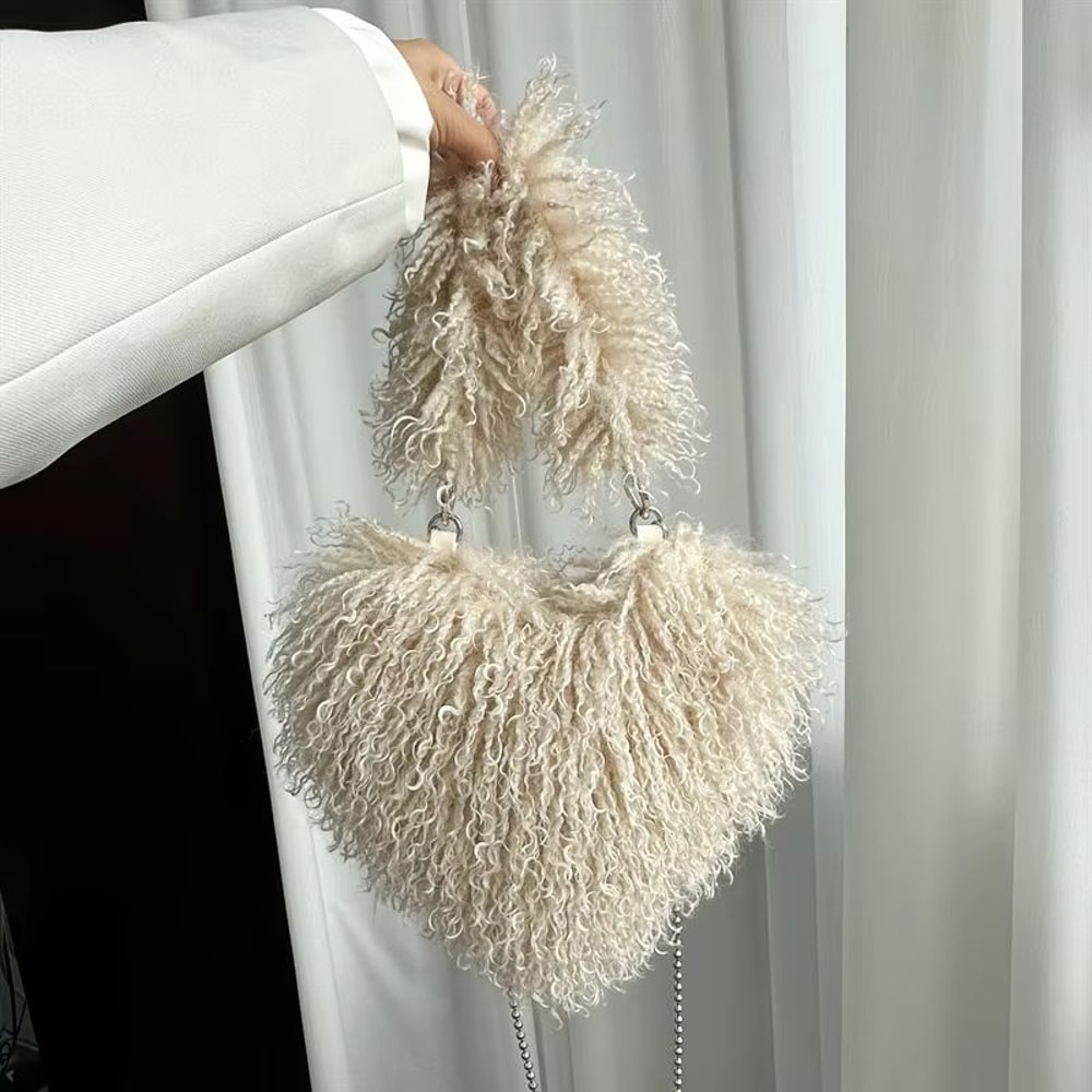 Oversized Faux Fur Heart Tote Bag For Women 15