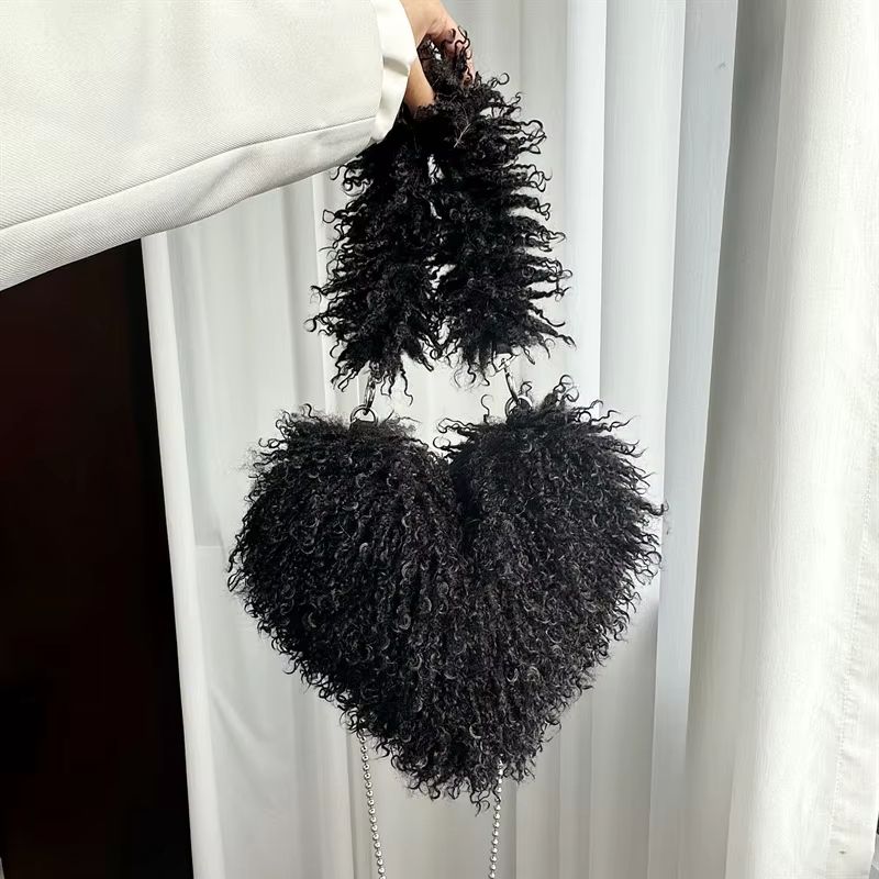 Oversized Faux Fur Heart Tote Bag For Women 3