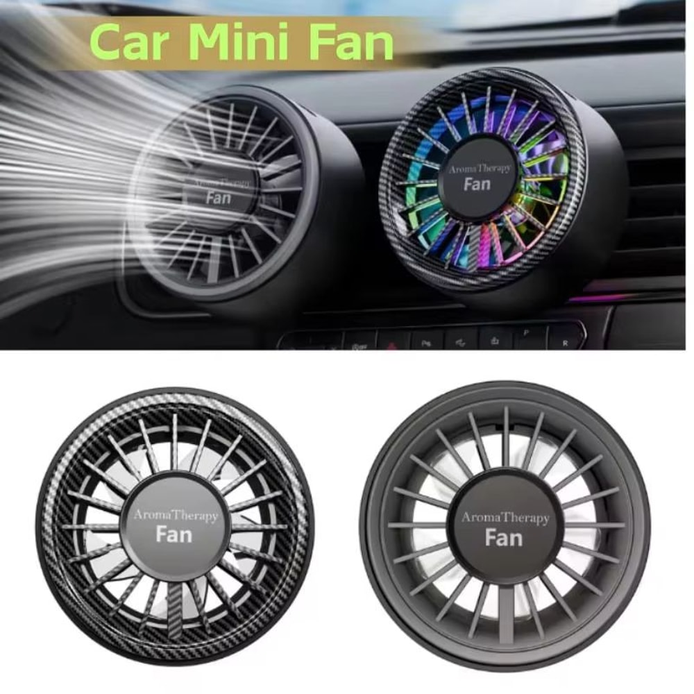 USB Car Mini Fan With Colorful Ambiance Lights And 3 Speeds 0