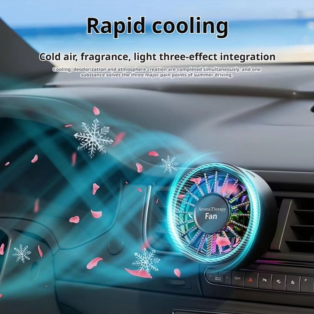 USB Car Mini Fan With Colorful Ambiance Lights And 3 Speeds 2