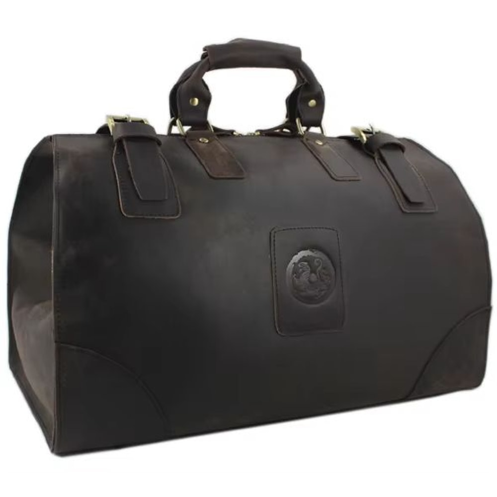 MUNUKI Vintage Crazy Horse Genuine Leather Travel Duffle Bag For Men 9