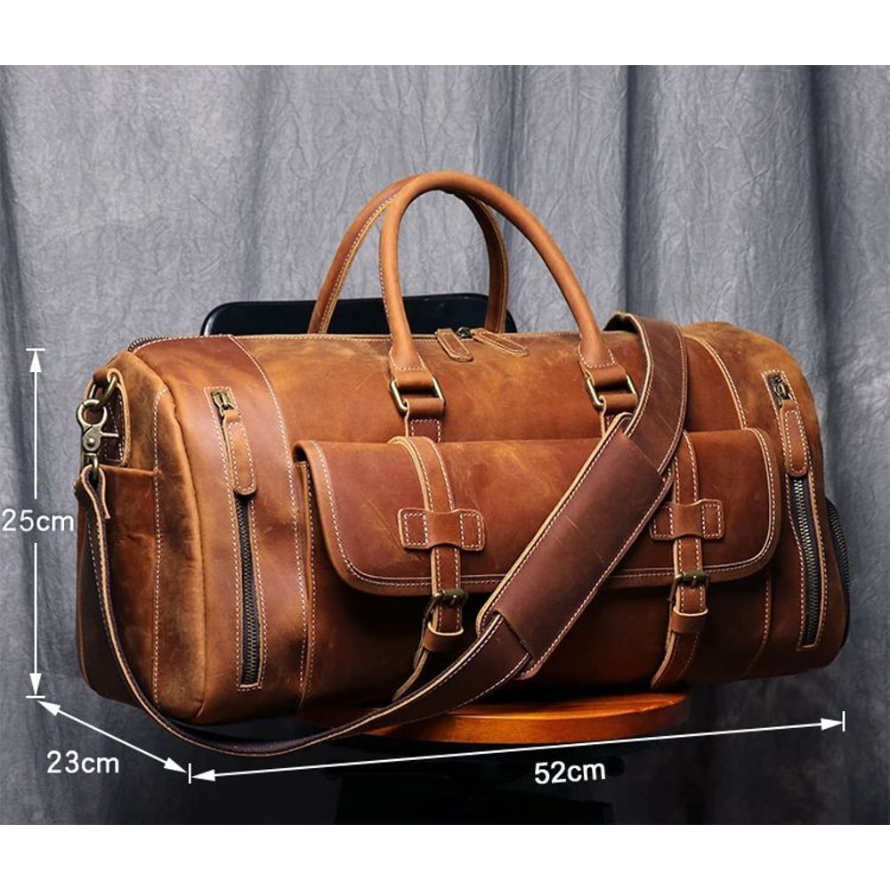 MUNUKI Vintage Crazy Horse Genuine Leather Travel Duffle Bag For Men 2