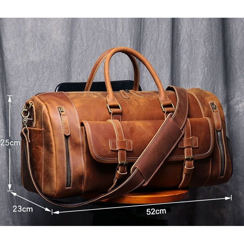MUNUKI Vintage Crazy Horse Genuine Leather Travel Duffle Bag For Men 2