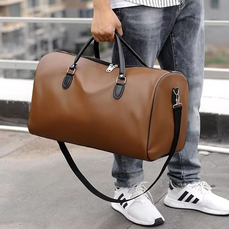 Mens Large Capacity Leather Weekender Travel Tote Bag 1