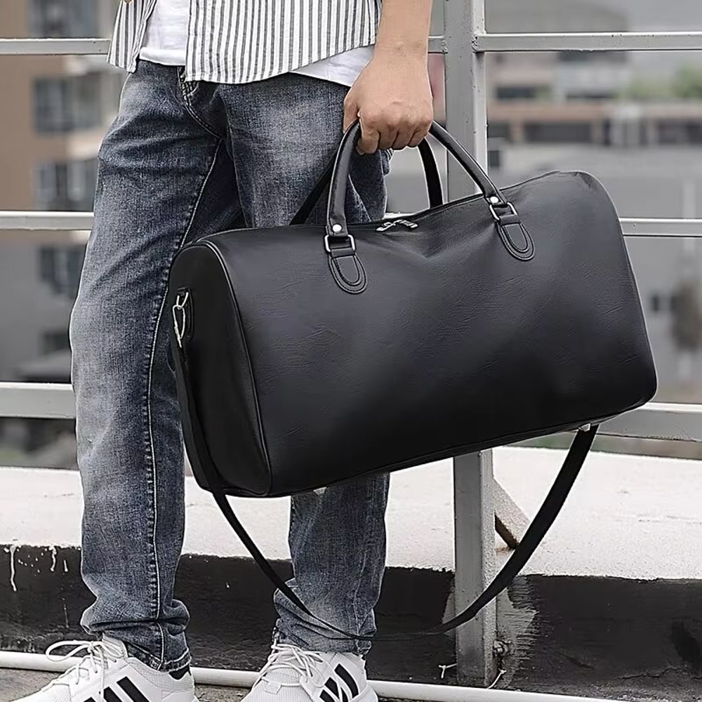 Mens Large Capacity Leather Weekender Travel Tote Bag 2