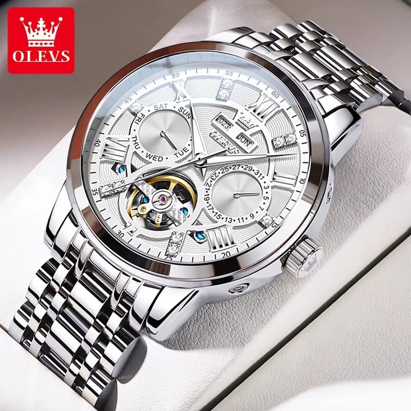 OLEVS Skeleton Flywheel Automatic Mechanical Watch For Men 6