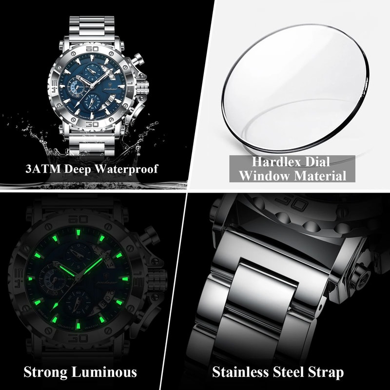 POEDAGAR Luxury Stainless Steel Chronograph Watch For Men 3