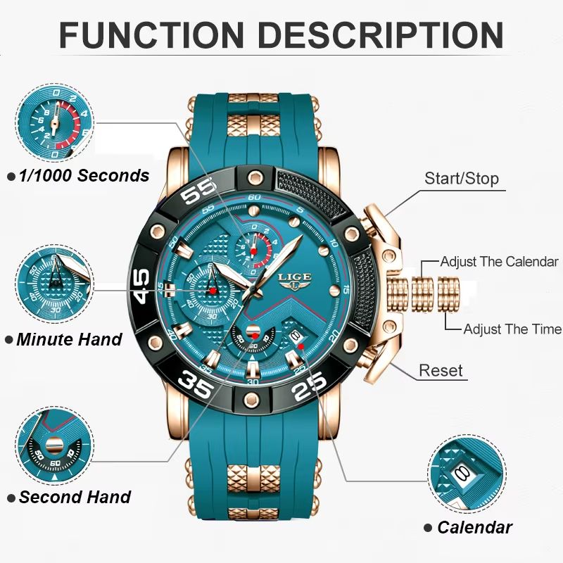LIGE Big Dial Military Sport Quartz Watch For Men 2