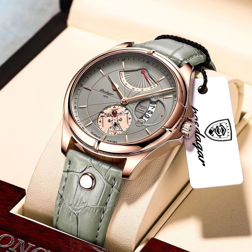 POEDAGAR Luxury Quartz Watch For Men With Leather Strap Luminous Dial And Waterproof Business Desig 6