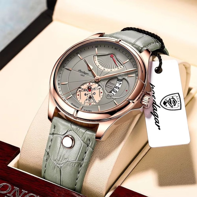 POEDAGAR Luxury Quartz Watch For Men With Leather Strap Luminous Dial And Waterproof Business Desig 6
