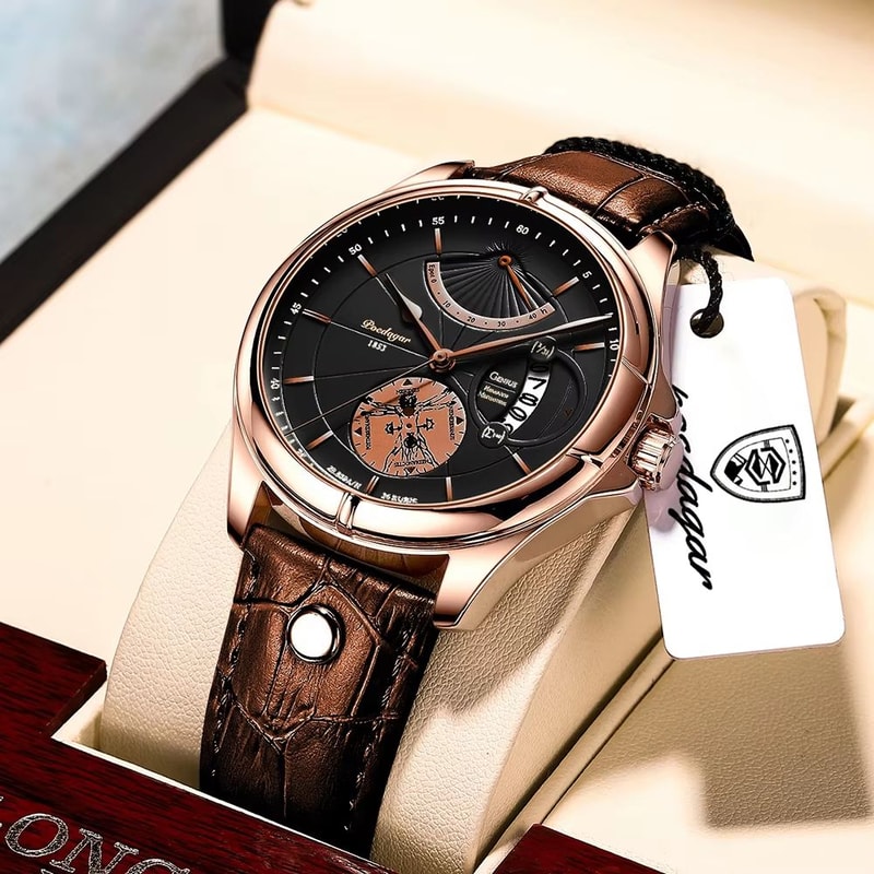 POEDAGAR Luxury Quartz Watch For Men With Leather Strap Luminous Dial And Waterproof Business Desig 7
