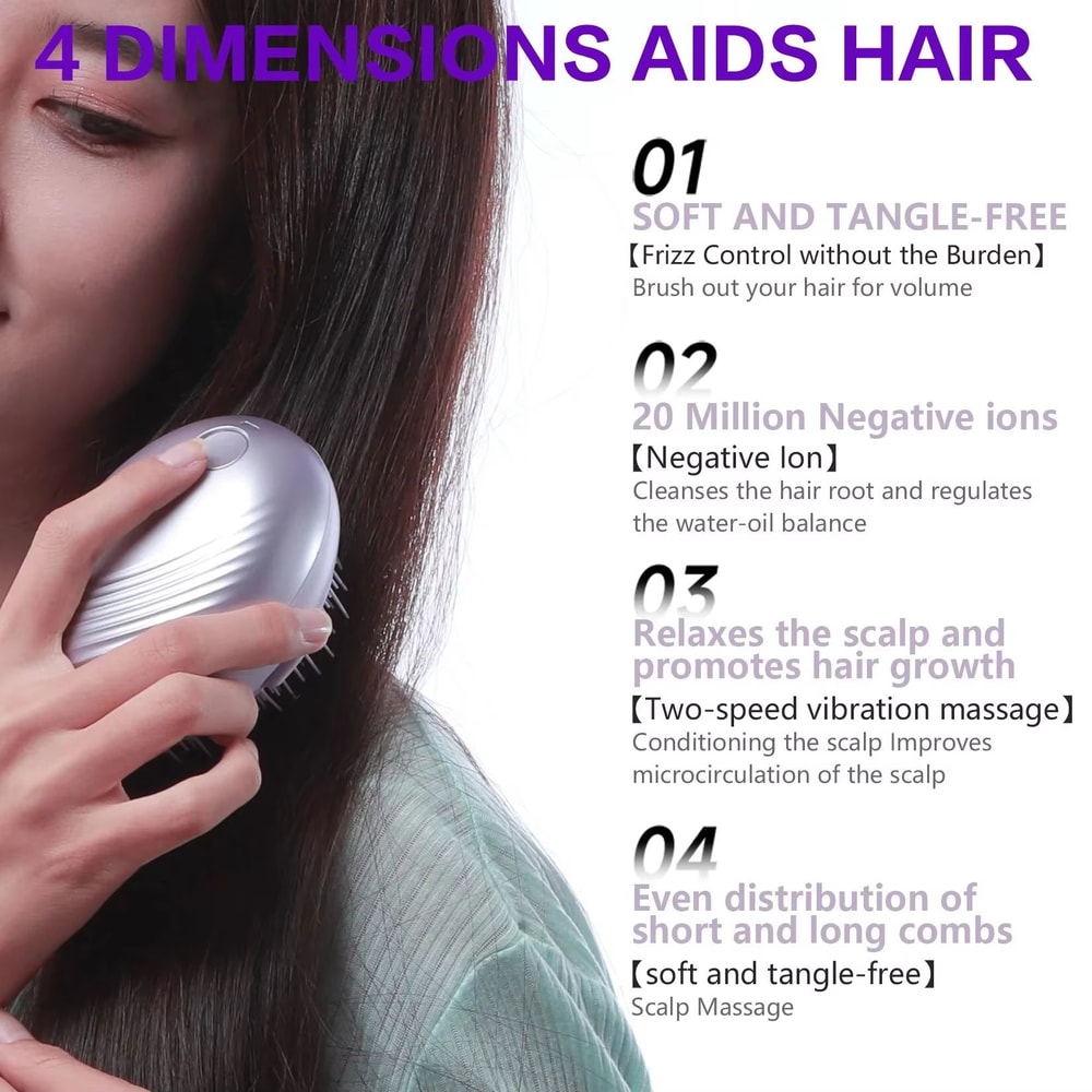 Electric Negative Ion Hair Comb Vibrating Scalp Massage Comb For Smooth Tangle Free Hair 2