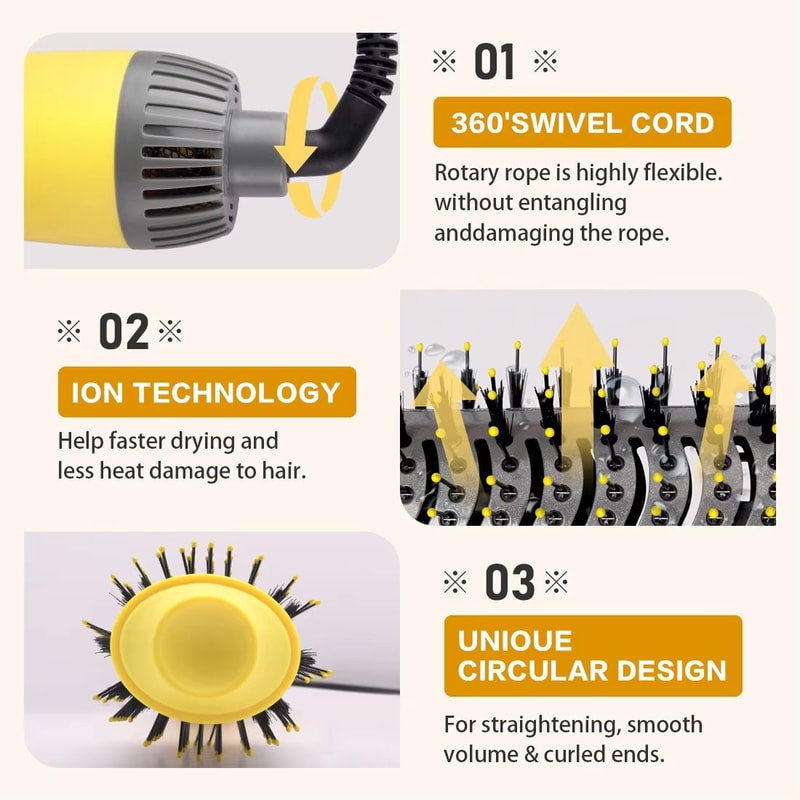 Negative Ion Hot Air Brush Dryer 2in1 Volumizing Hair Dryer Comb 2