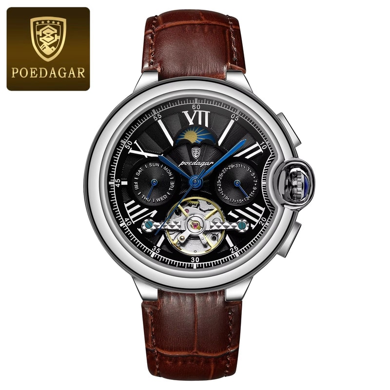 POEDAGAR Hollow Tourbillon Automatic Mechanical Watch For Men Luxury Stainless Steel Waterproof Wri 11