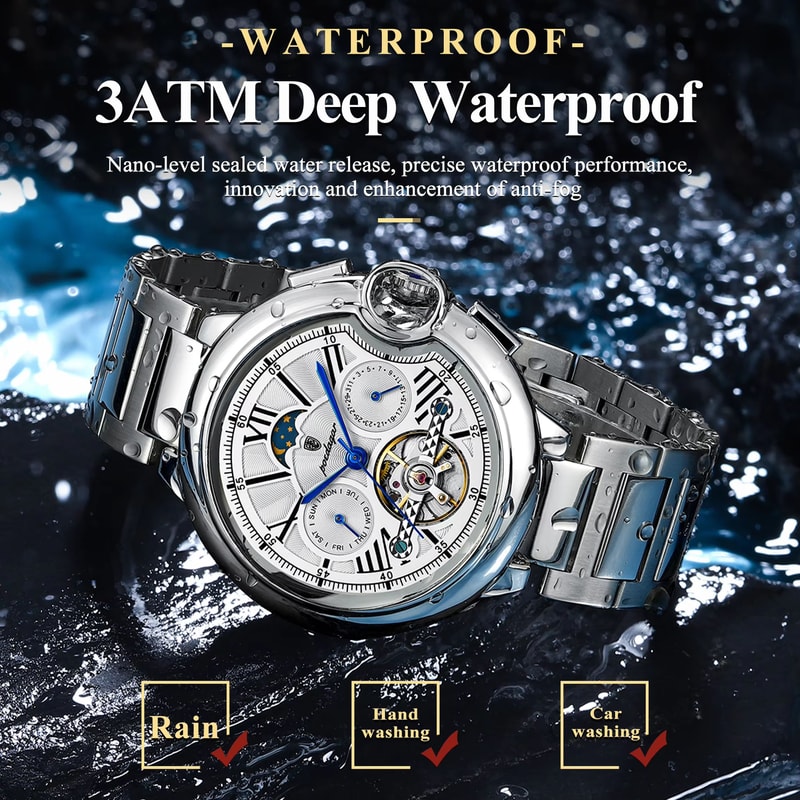 POEDAGAR Hollow Tourbillon Automatic Mechanical Watch For Men Luxury Stainless Steel Waterproof Wri 2