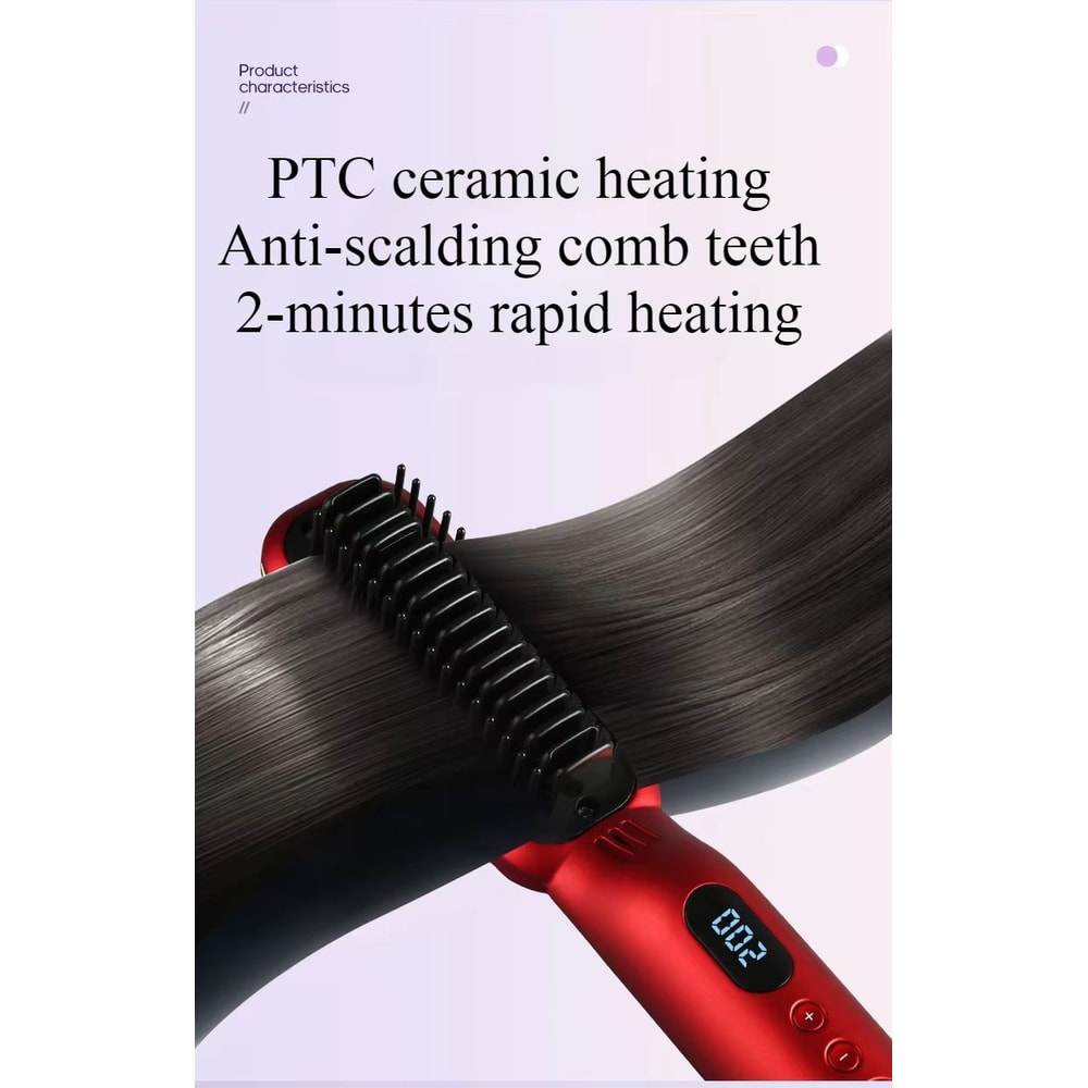 Wireless Negative Ion Hair Straightener Comb 2in1 Rechargeable Hair Styling Brush With LED Display 3