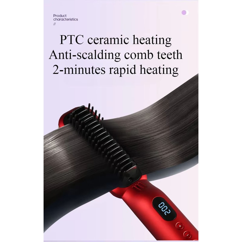 Wireless Negative Ion Hair Straightener Comb 2in1 Rechargeable Hair Styling Brush With LED Display 3