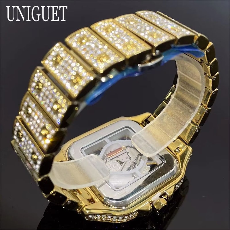 Luxury Iced Out Square Watch Gold Hip Hop Diamond Quartz Watch For Men 4