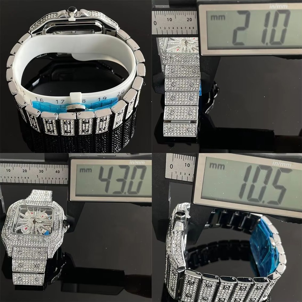 Luxury Iced Out Square Watch Gold Hip Hop Diamond Quartz Watch For Men 5