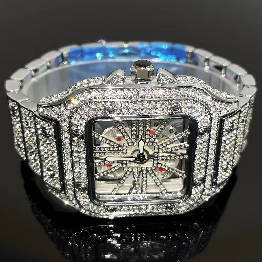 Luxury Iced Out Square Watch Gold Hip Hop Diamond Quartz Watch For Men 7