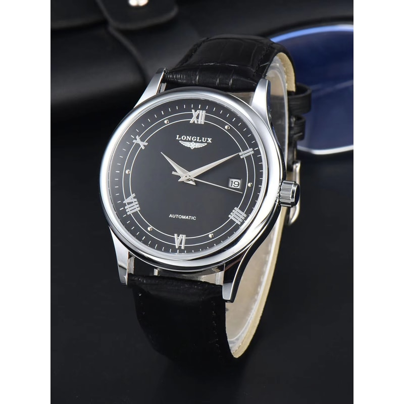 LONGLUX Automatic Mechanical Mens Watch Classic Leather Strap Watch With Date Display 5