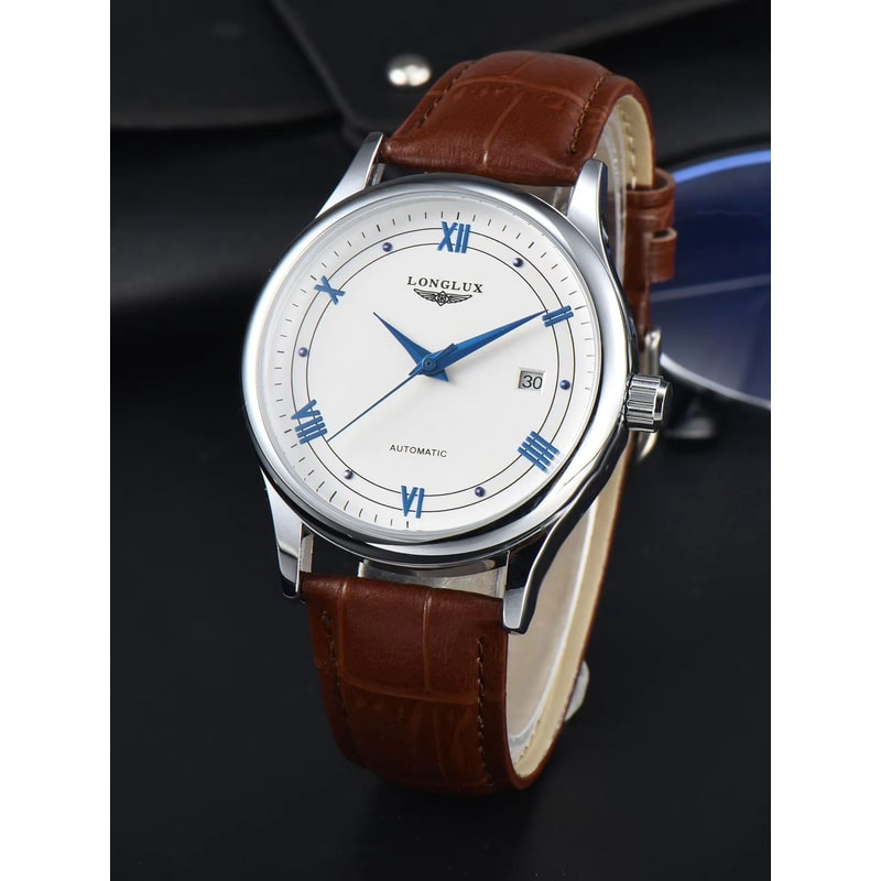 LONGLUX Automatic Mechanical Mens Watch Classic Leather Strap Watch With Date Display 6