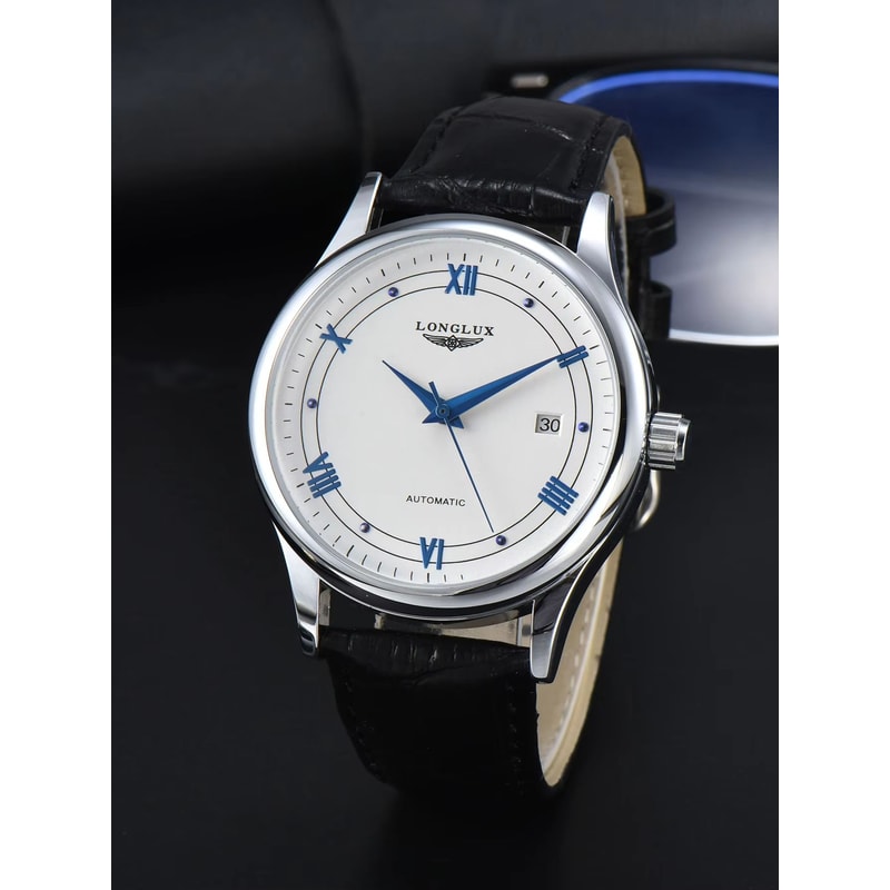LONGLUX Automatic Mechanical Mens Watch Classic Leather Strap Watch With Date Display 7