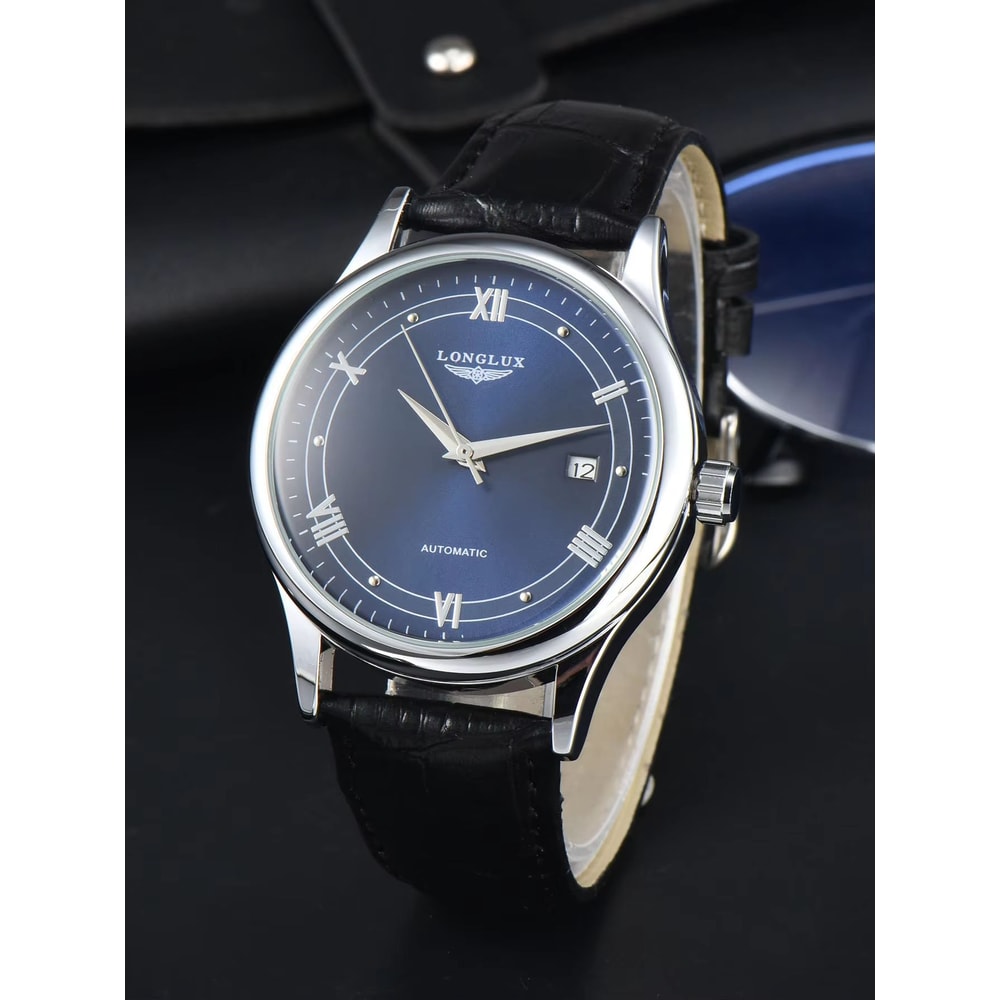 LONGLUX Automatic Mechanical Mens Watch Classic Leather Strap Watch With Date Display 8