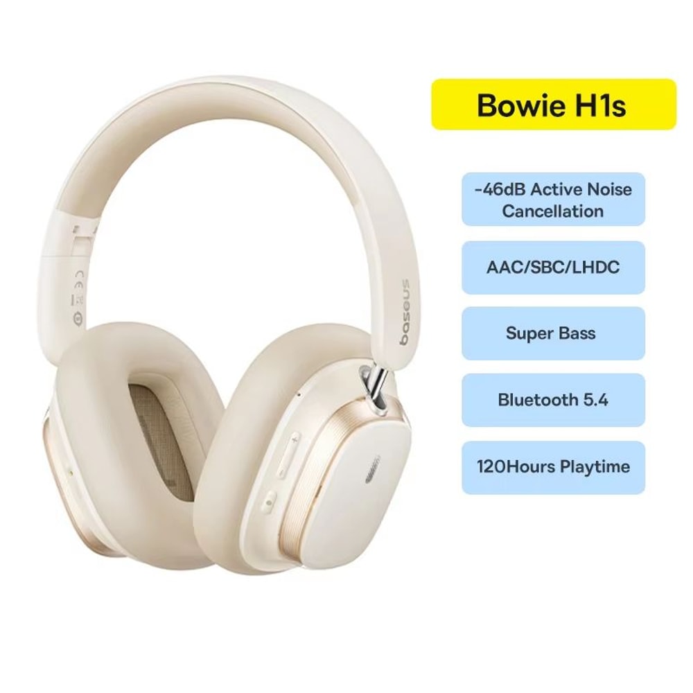 Baseus Bowie H1s Bluetooth Noise Cancelling Headphones HiRes Wireless OverEar Headset With 120H Bat 8
