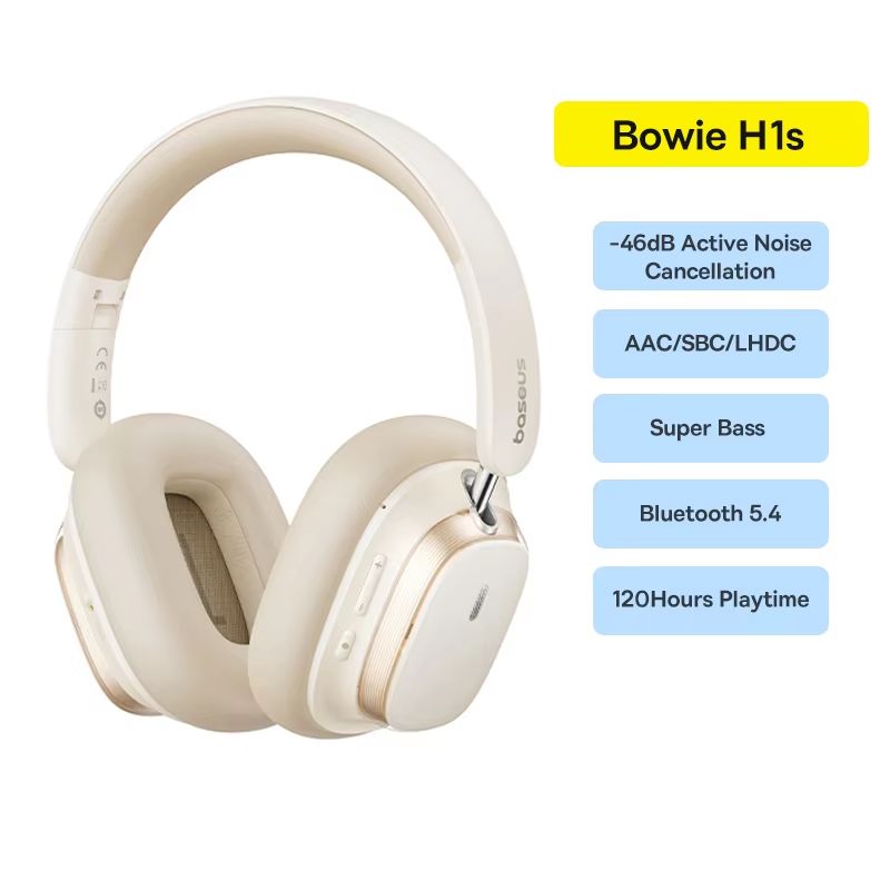 Baseus Bowie H1s Bluetooth Noise Cancelling Headphones HiRes Wireless OverEar Headset With 120H Bat 8