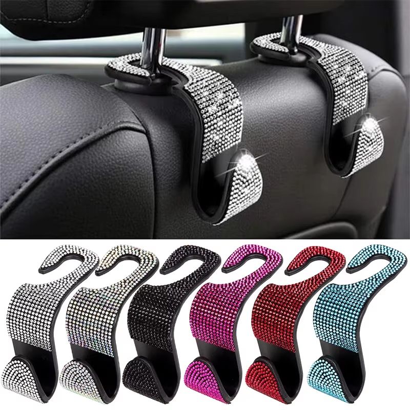 Multifunction Car Headrest Hook Organizer Rhinestone Back Seat Car Purse Hook Storage Holder 0