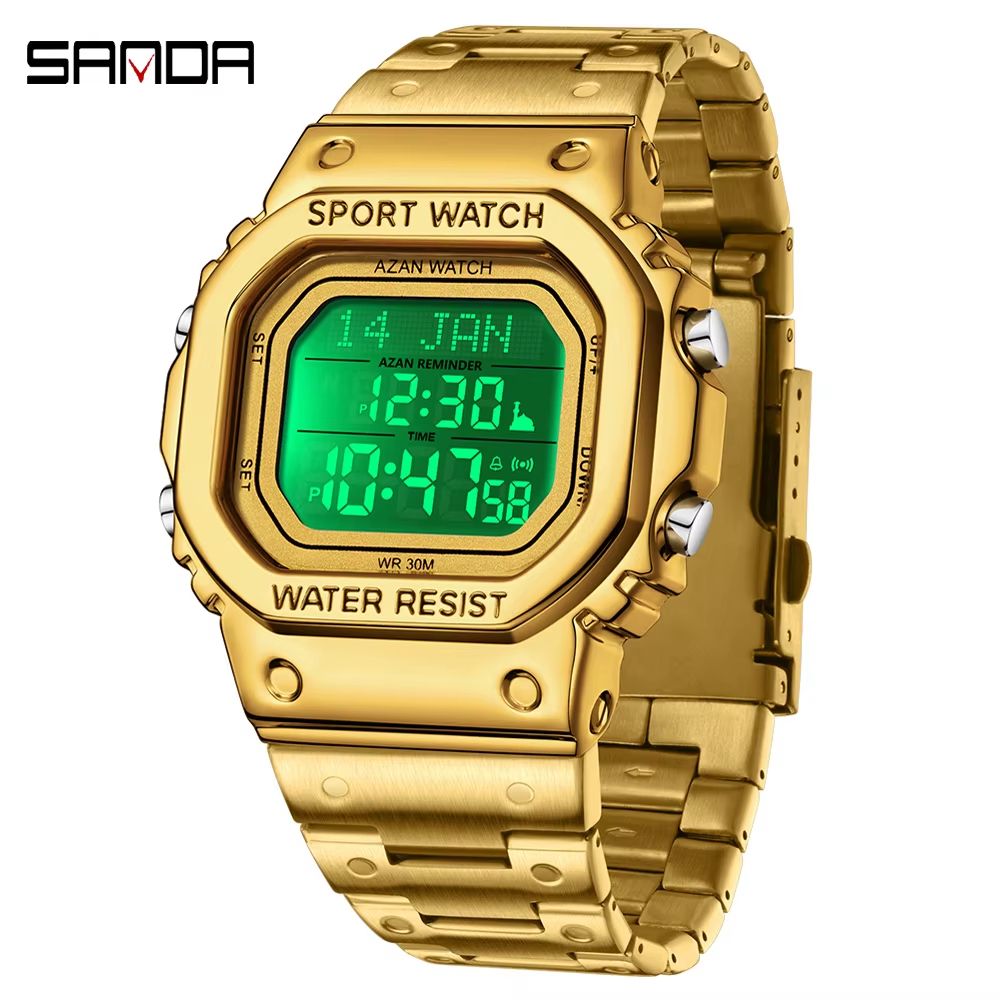 SANDA Golden LED Digital Sports Watch With Alarm Chronograph And Date 1