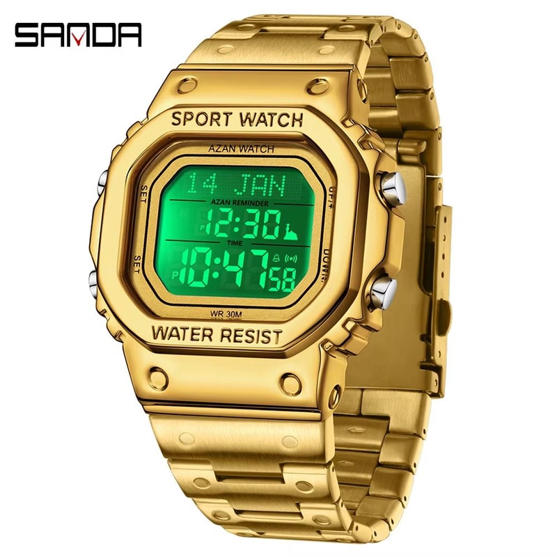 SANDA Golden LED Digital Sports Watch With Alarm Chronograph And Date 1