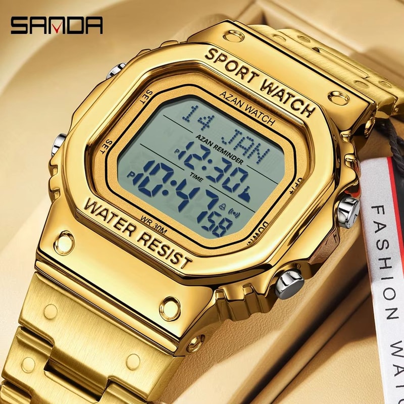 SANDA Golden LED Digital Sports Watch With Alarm Chronograph And Date 4
