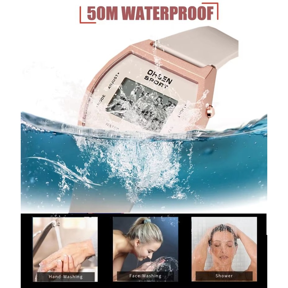 White Waterproof Digital Sports Watch For Women With Alarm And LED Display 2