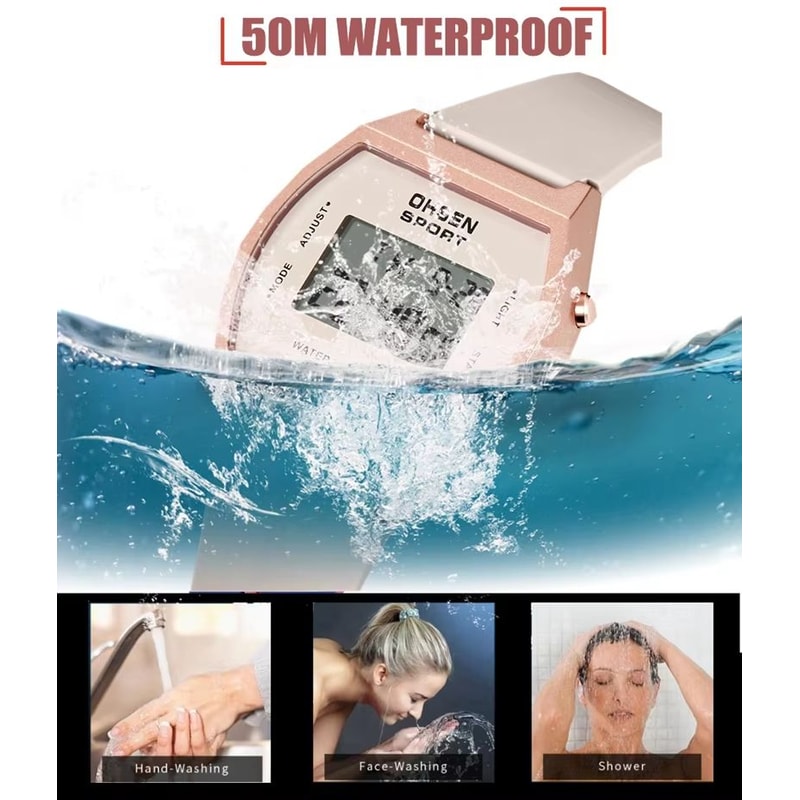 White Waterproof Digital Sports Watch For Women With Alarm And LED Display 2