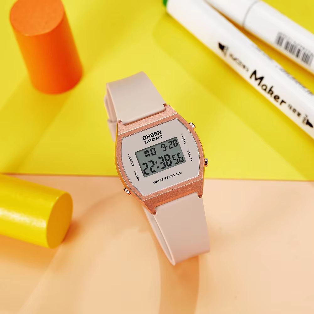 White Waterproof Digital Sports Watch For Women With Alarm And LED Display 4