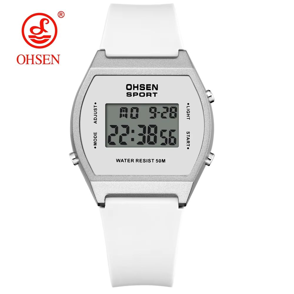 White Waterproof Digital Sports Watch For Women With Alarm And LED Display 6