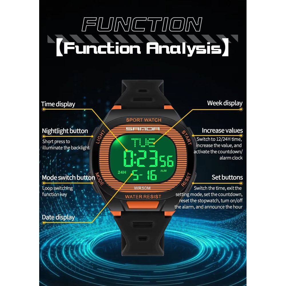 SANDA 2195 Luxury Military Digital Sports Watch With LED Display And Dual Time 3