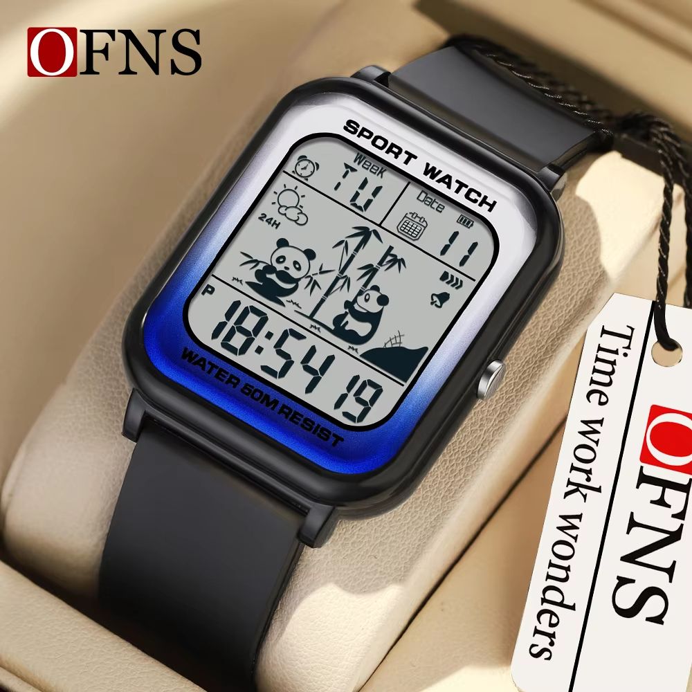 OFNS Rectangular Digital Sports Watch With LED Display And Timing Code 0
