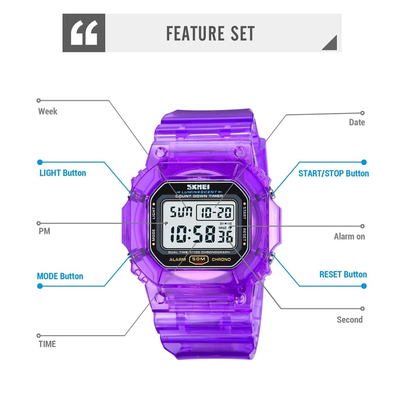 SKMEI 5Bar Waterproof Digital Sports Watch With Countdown Timer And LED Backlight 4