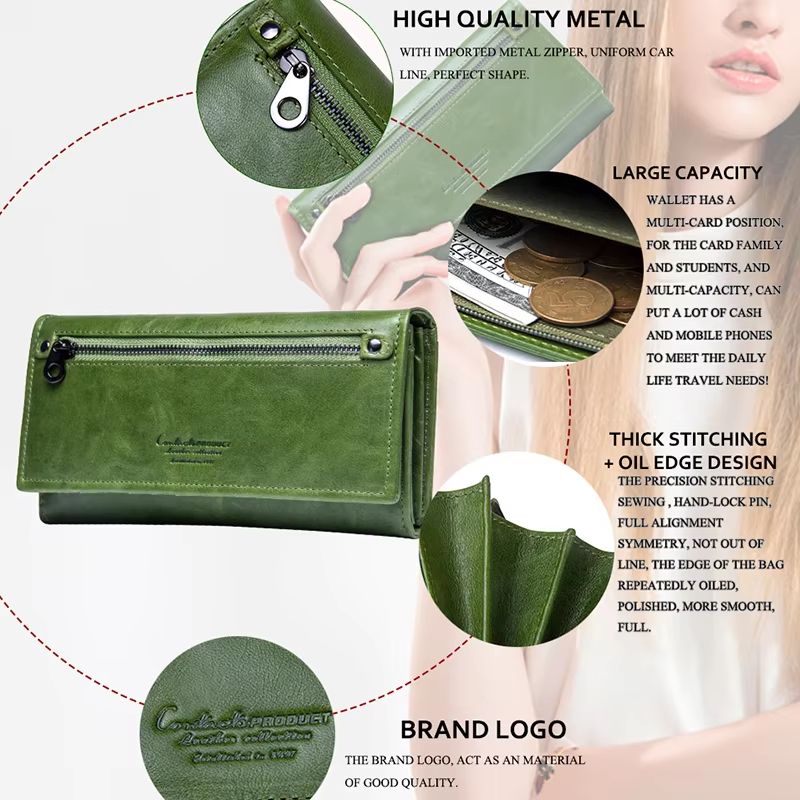 Genuine Leather Long Clutch Wallet For Women With Phone And Photo Holder 1