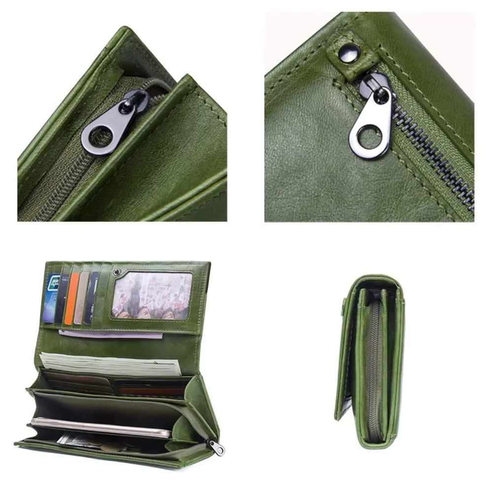 Genuine Leather Long Clutch Wallet For Women With Phone And Photo Holder 3