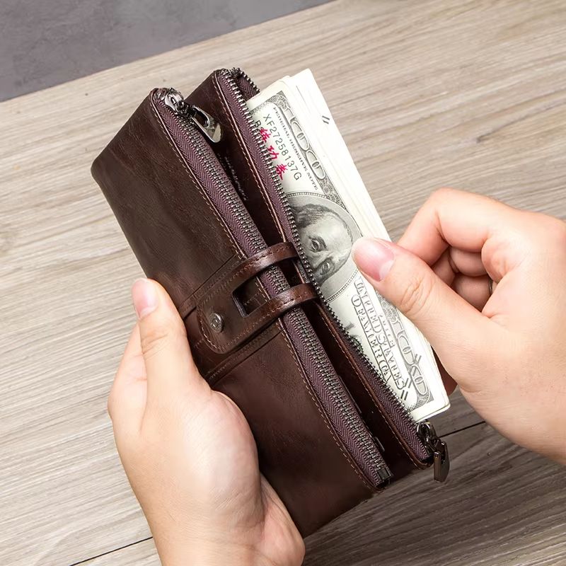 CONTACTS Genuine Leather Men Clutch Wallet With Zipper Coin Pocket 3