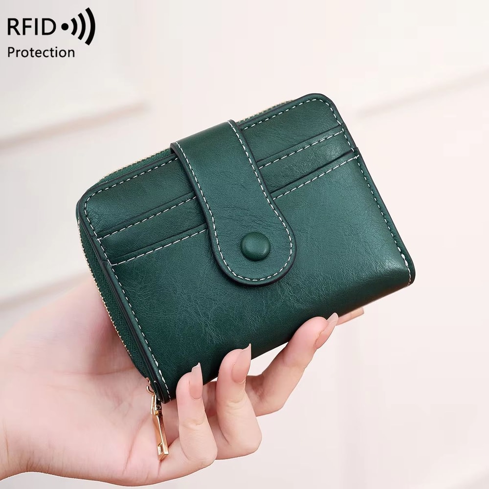 Retro RFID Blocking Womens Multi Card Wallet With Zipper Coin Pocket 1