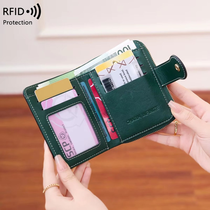 Retro RFID Blocking Womens Multi Card Wallet With Zipper Coin Pocket 2