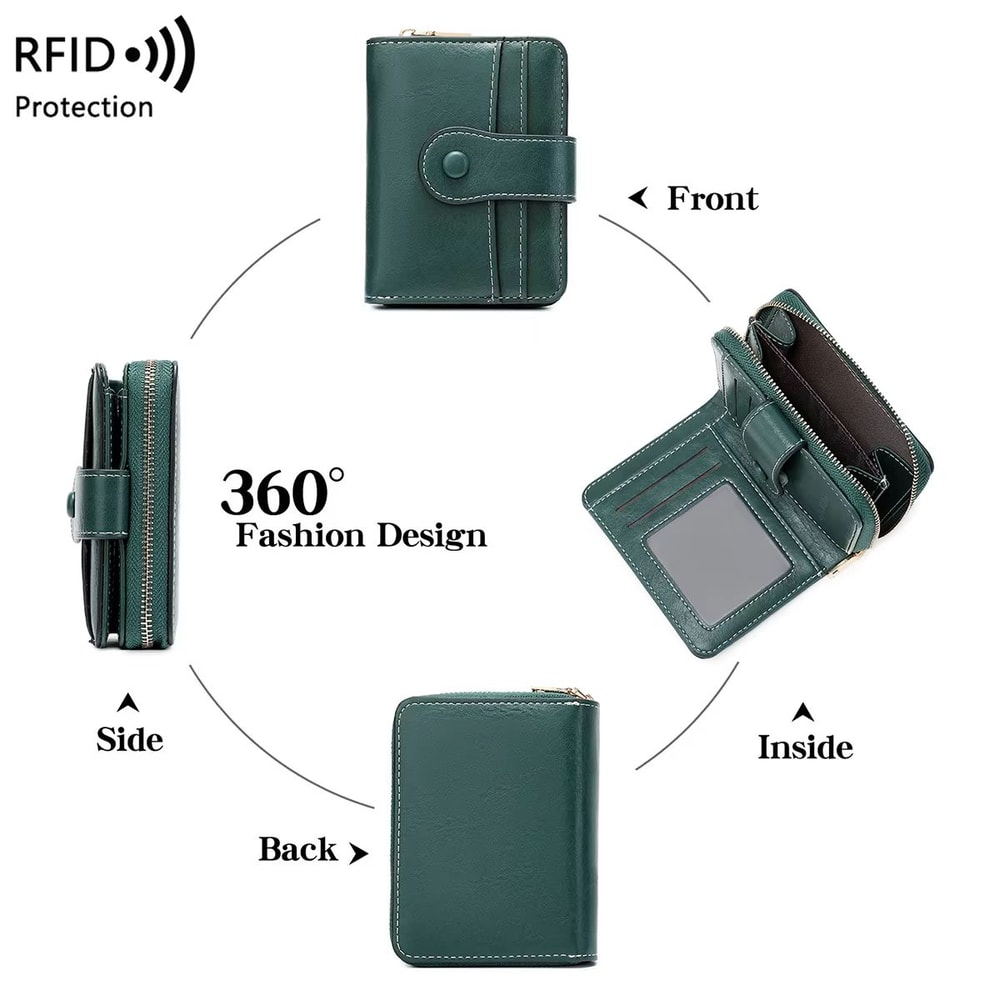 Retro RFID Blocking Womens Multi Card Wallet With Zipper Coin Pocket 4