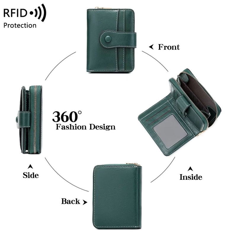 Retro RFID Blocking Womens Multi Card Wallet With Zipper Coin Pocket 4